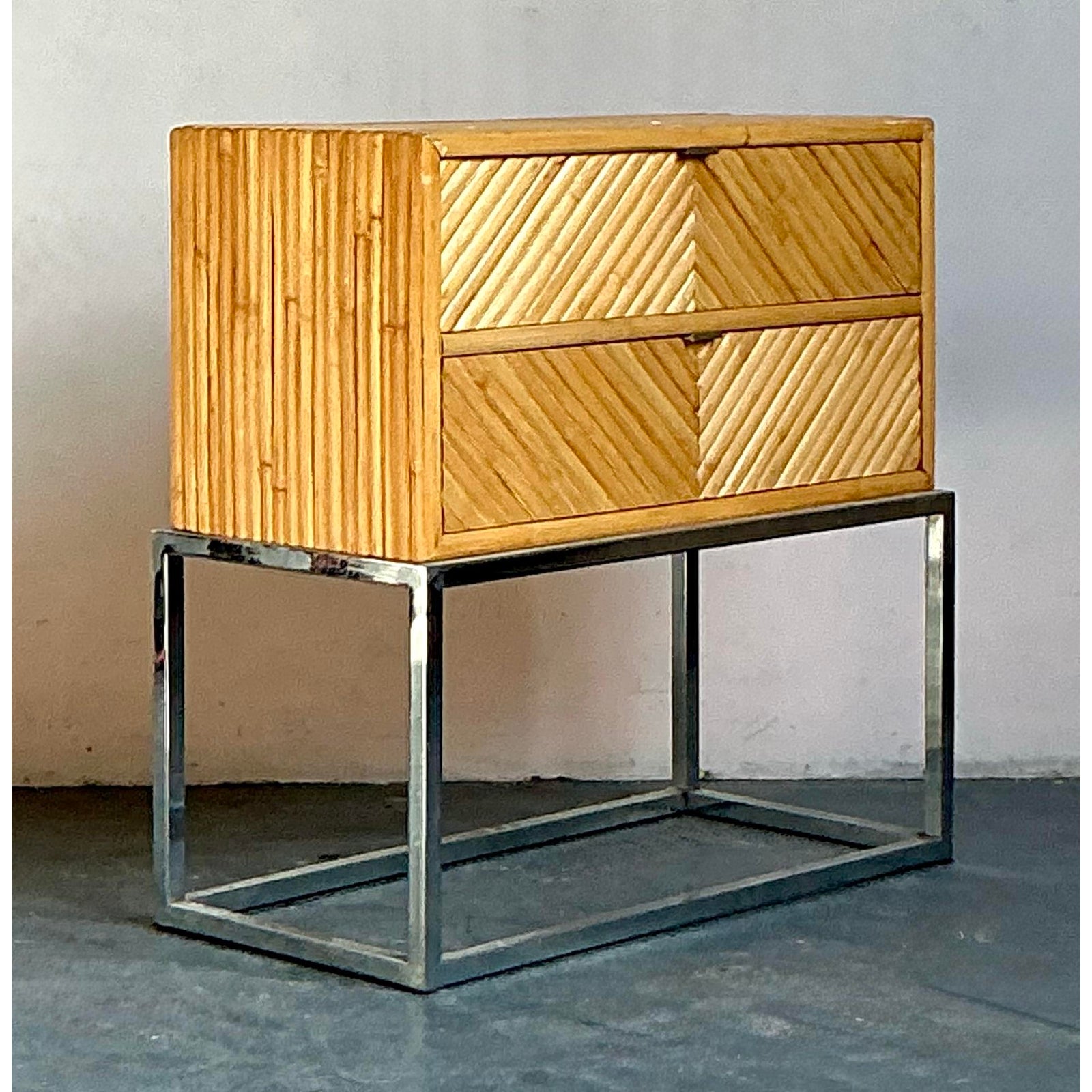 Vintage a Boho Chevron Split Bamboo Chest of Drawers - Detail view
