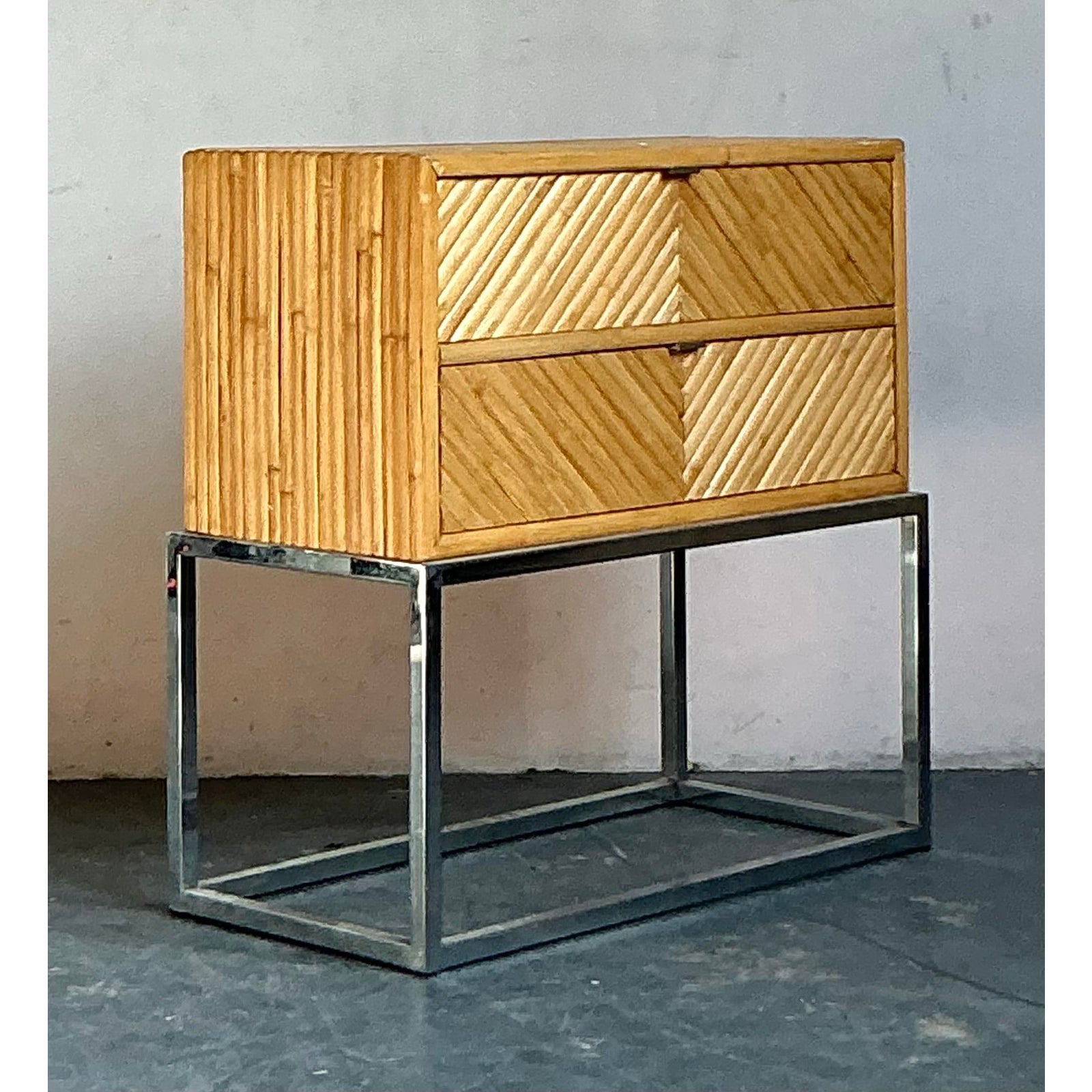 Vintage a Boho Chevron Split Bamboo Chest of Drawers - Side view