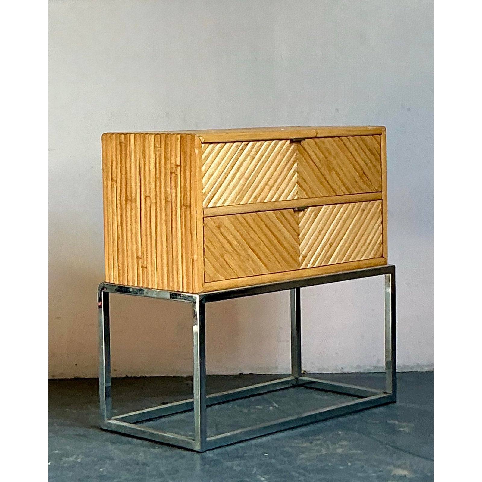 Vintage a Boho Chevron Split Bamboo Chest of Drawers - Back view