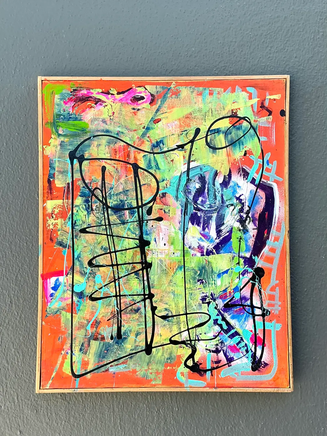 Vintage Aboriginal Abstract Oil on Canvas - Top view