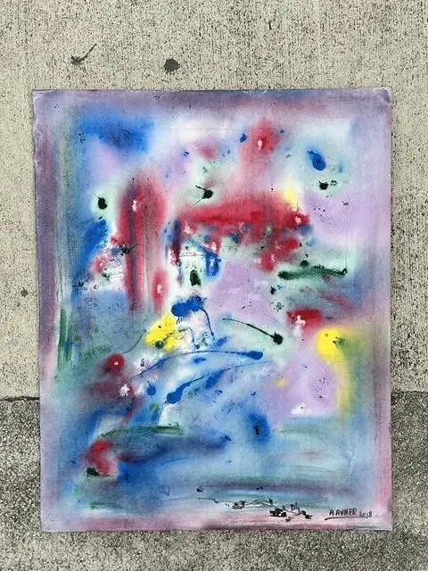 Vintage Aboriginal Abstract Oil on Canvas - Top view