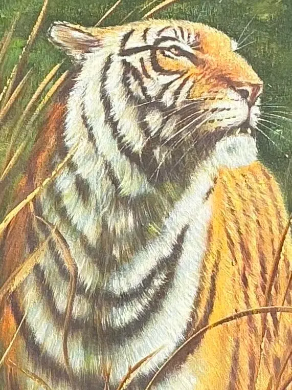 Vintage Aboriginal Oil Painting of Tiger - Top view