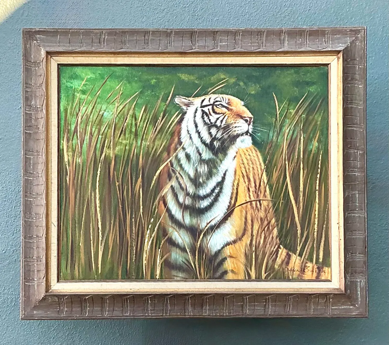 Vintage Aboriginal Oil Painting of Tiger - Side view