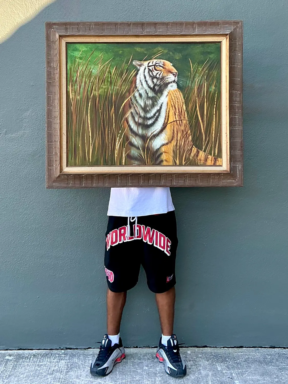 Vintage Aboriginal Oil Painting of Tiger - Back view