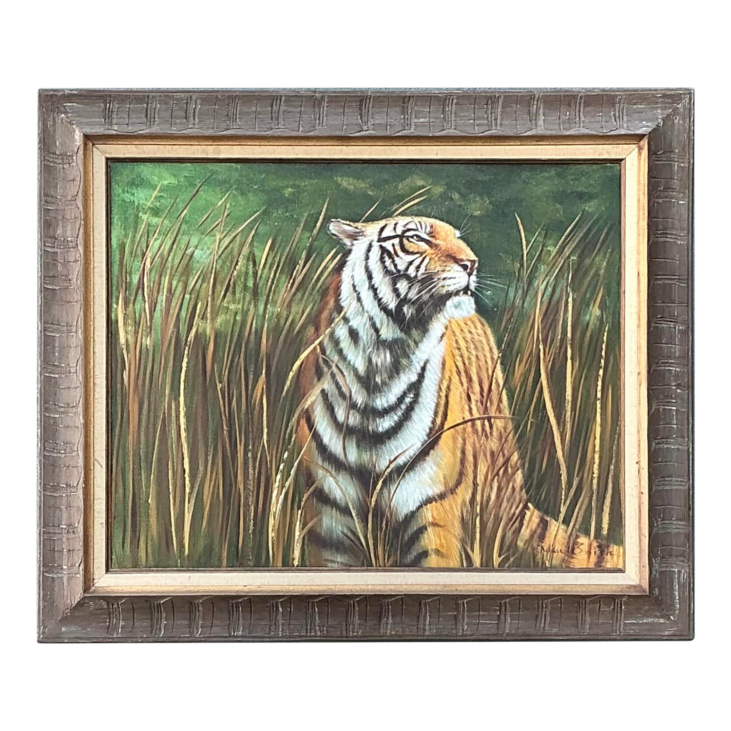 Vintage Aboriginal Oil Painting of Tiger - Detail view