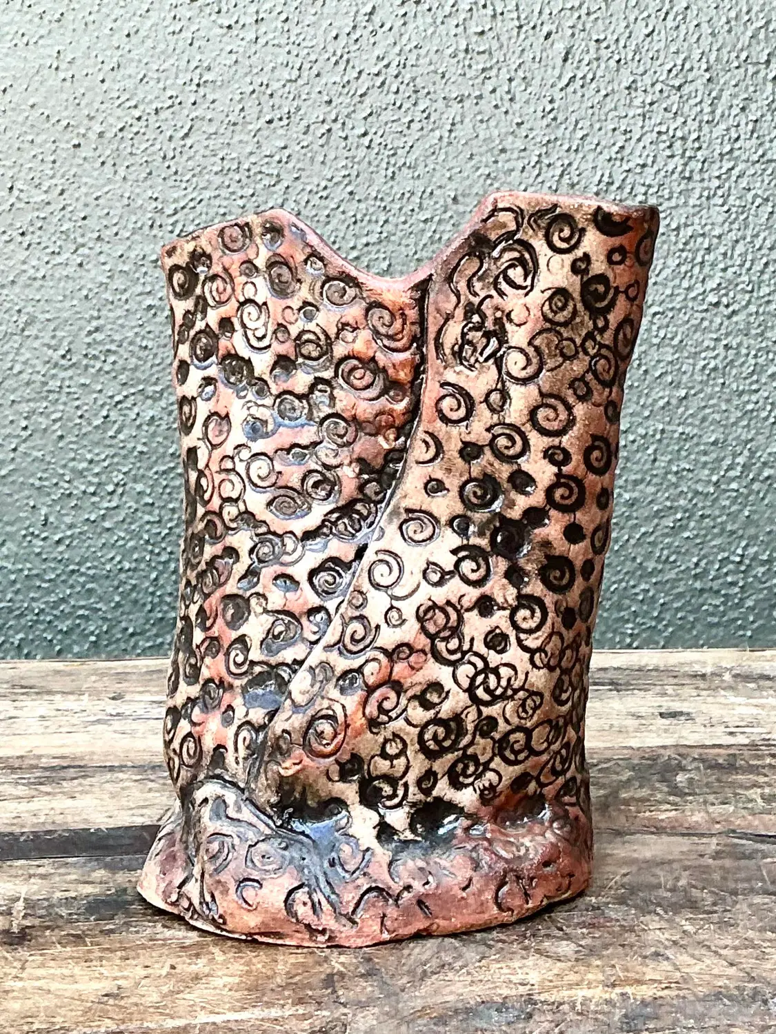 Vintage Aboriginal Studio Pottery Dot Vase - Side view
