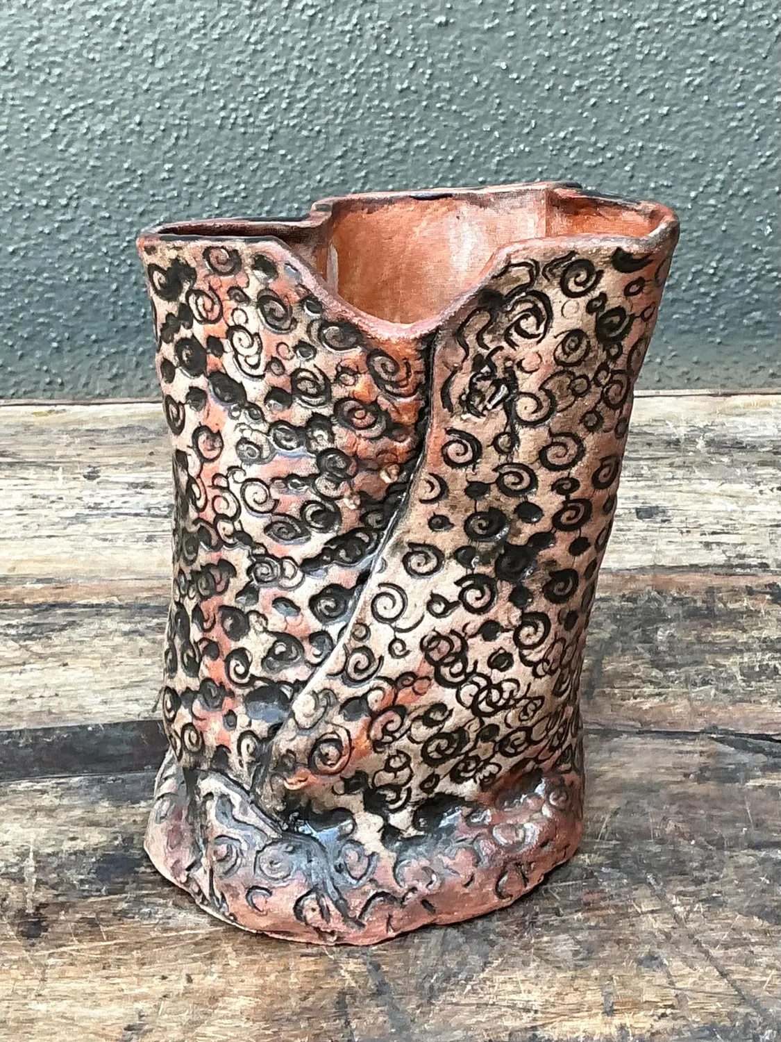 Vintage Aboriginal Studio Pottery Dot Vase - Top view