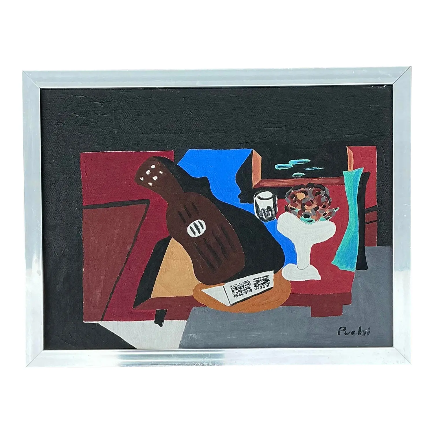 Vintage Abstract Cubist Still Life on Canvas
