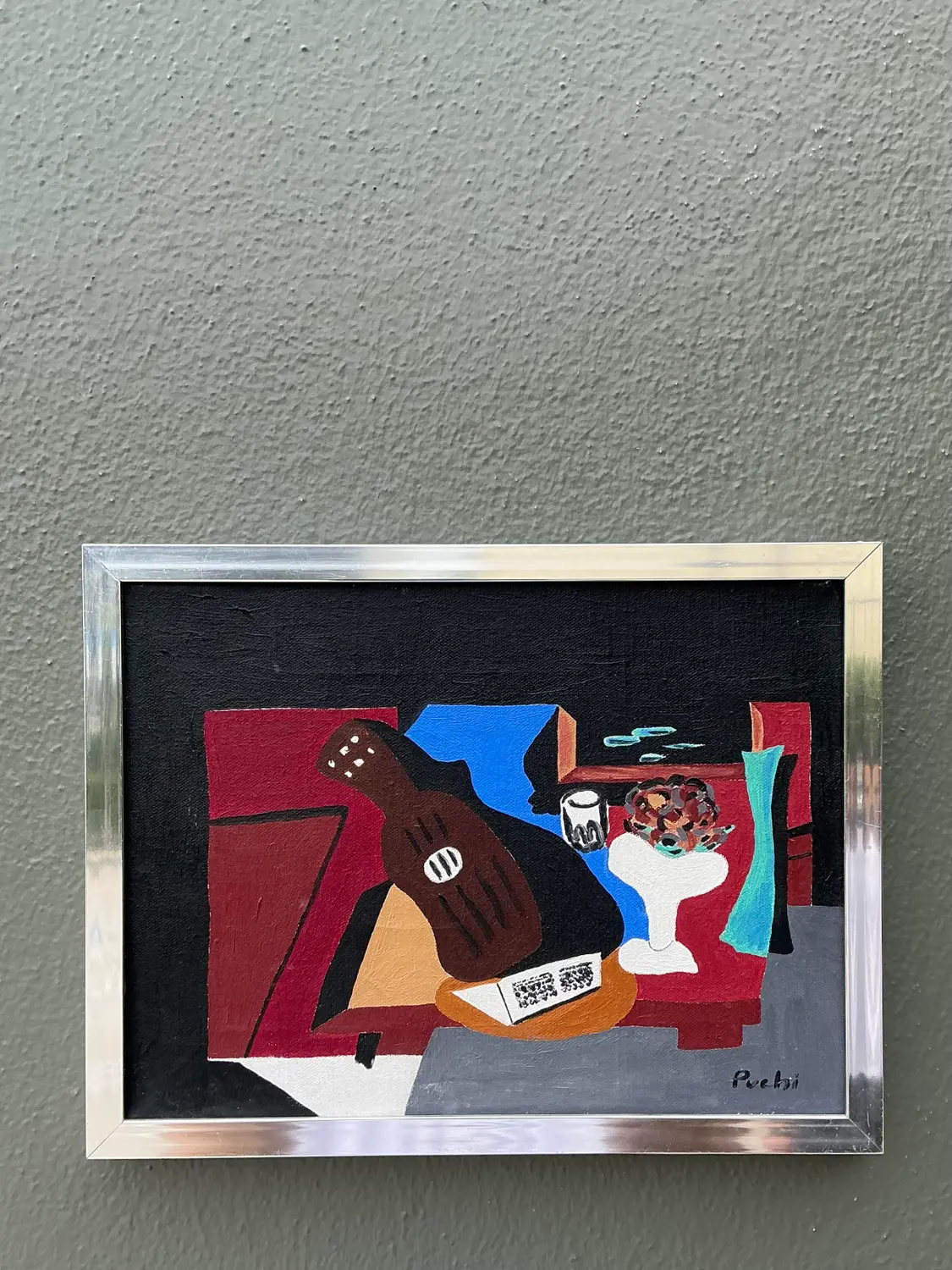 Vintage Abstract Cubist Still Life on Canvas - Top view