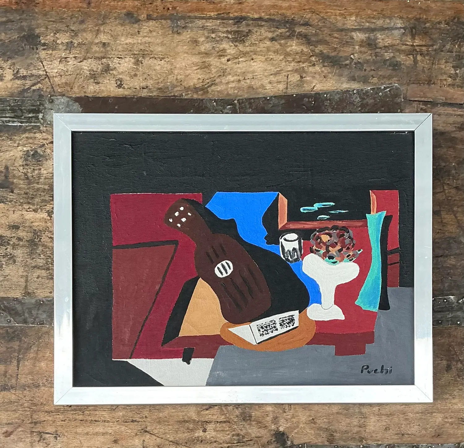 Vintage Abstract Cubist Still Life on Canvas - Back view