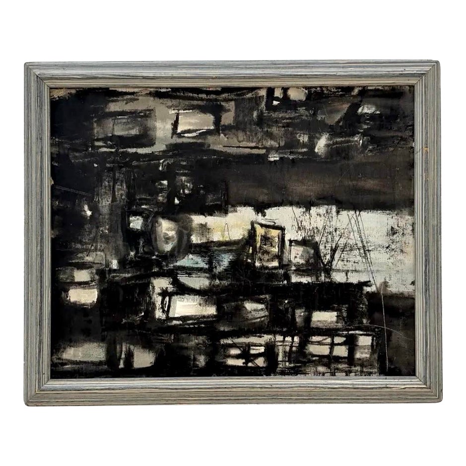 Vintage Abstract Expressionism Oil Painting in Frame