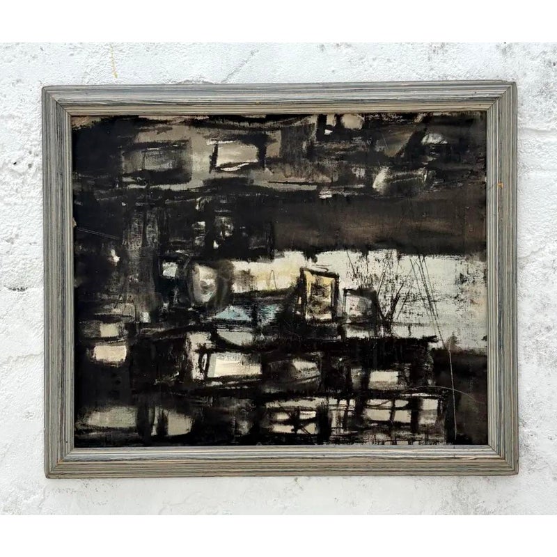 Vintage Abstract Expressionism Oil Painting in Frame - Back view