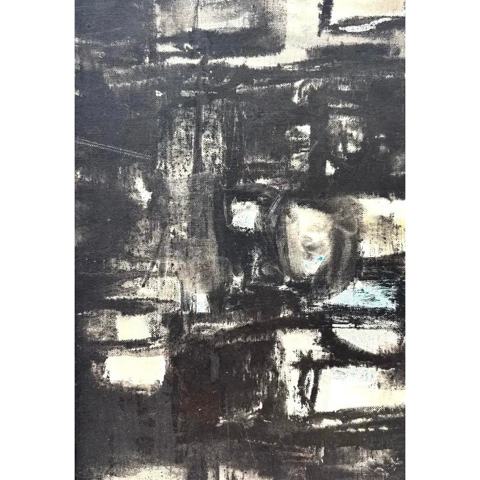 Vintage Abstract Expressionism Oil Painting in Frame - Top view
