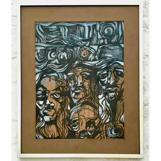 Vintage Abstract Face Oil Painting on Paper - Side view