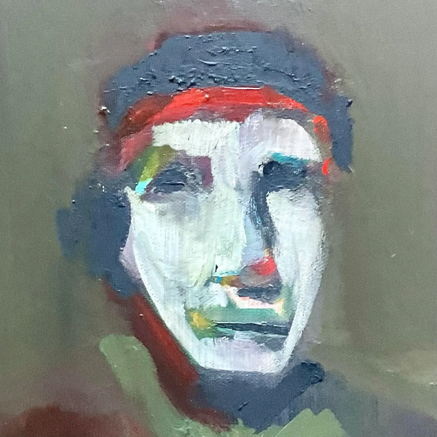 Vintage Abstract Fauvist Signed Original Oil Abstract Portrait on Canvas - Back view