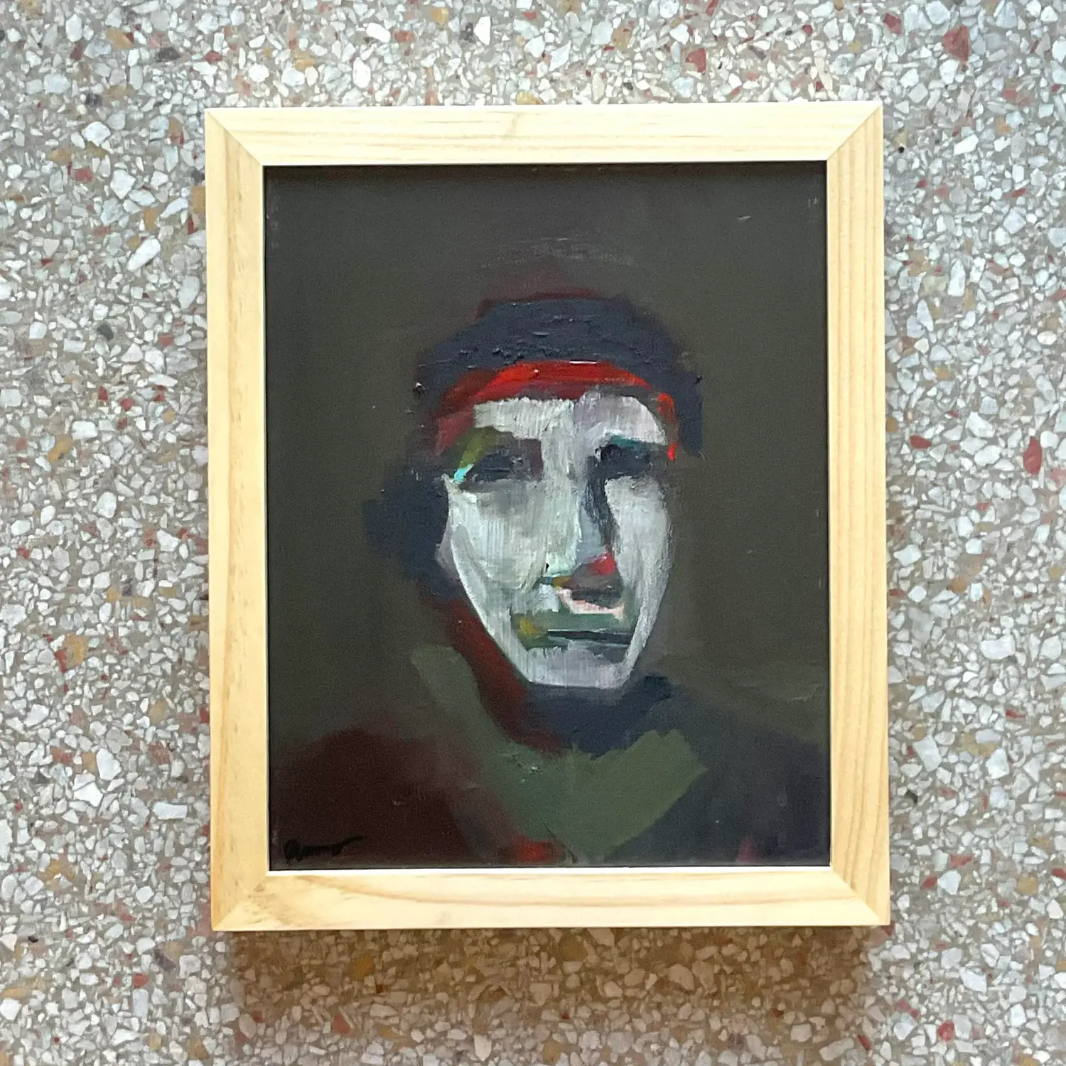 Vintage Abstract Fauvist Signed Original Oil Abstract Portrait on Canvas - Side view