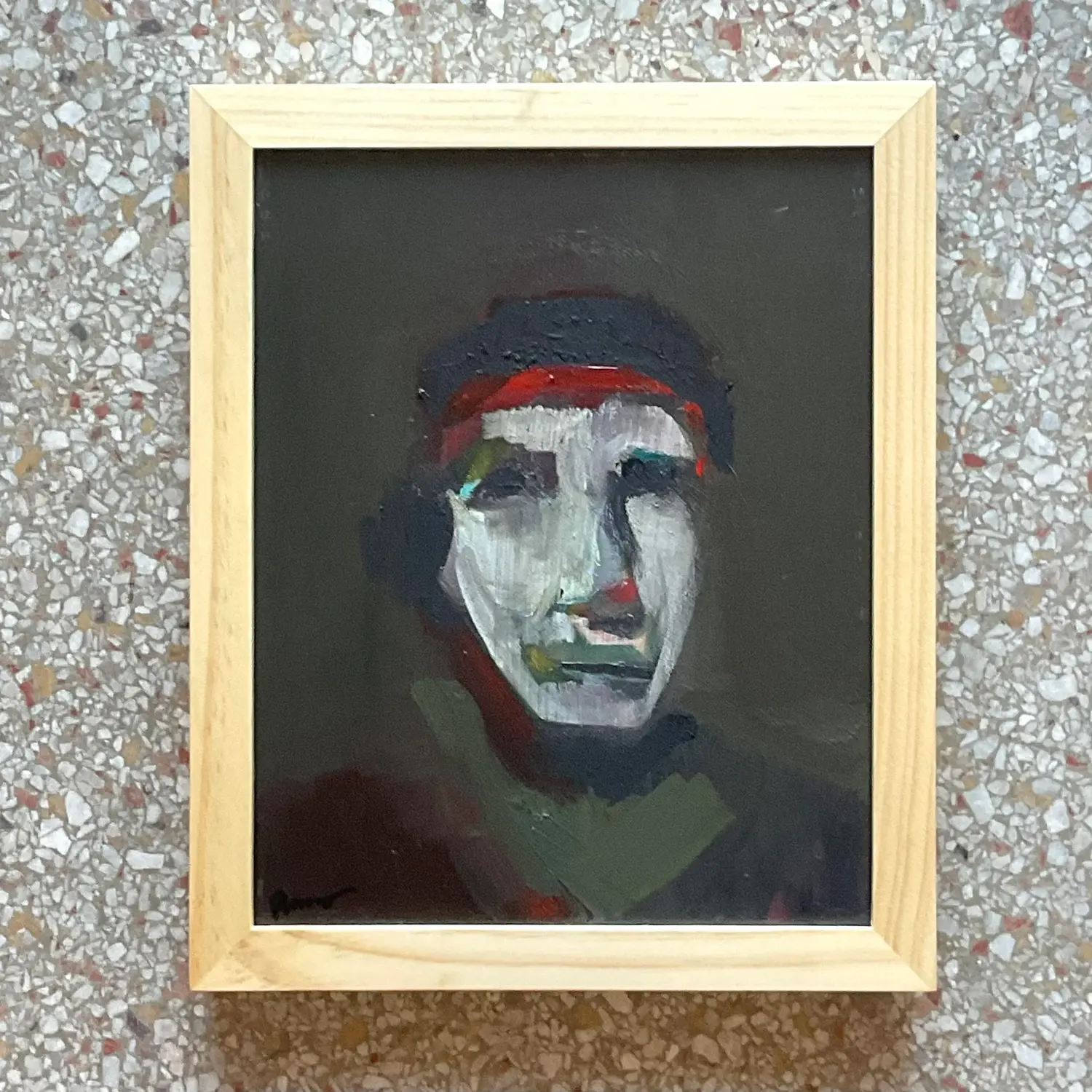 Vintage Abstract Fauvist Signed Original Oil Abstract Portrait on Canvas - Detail view