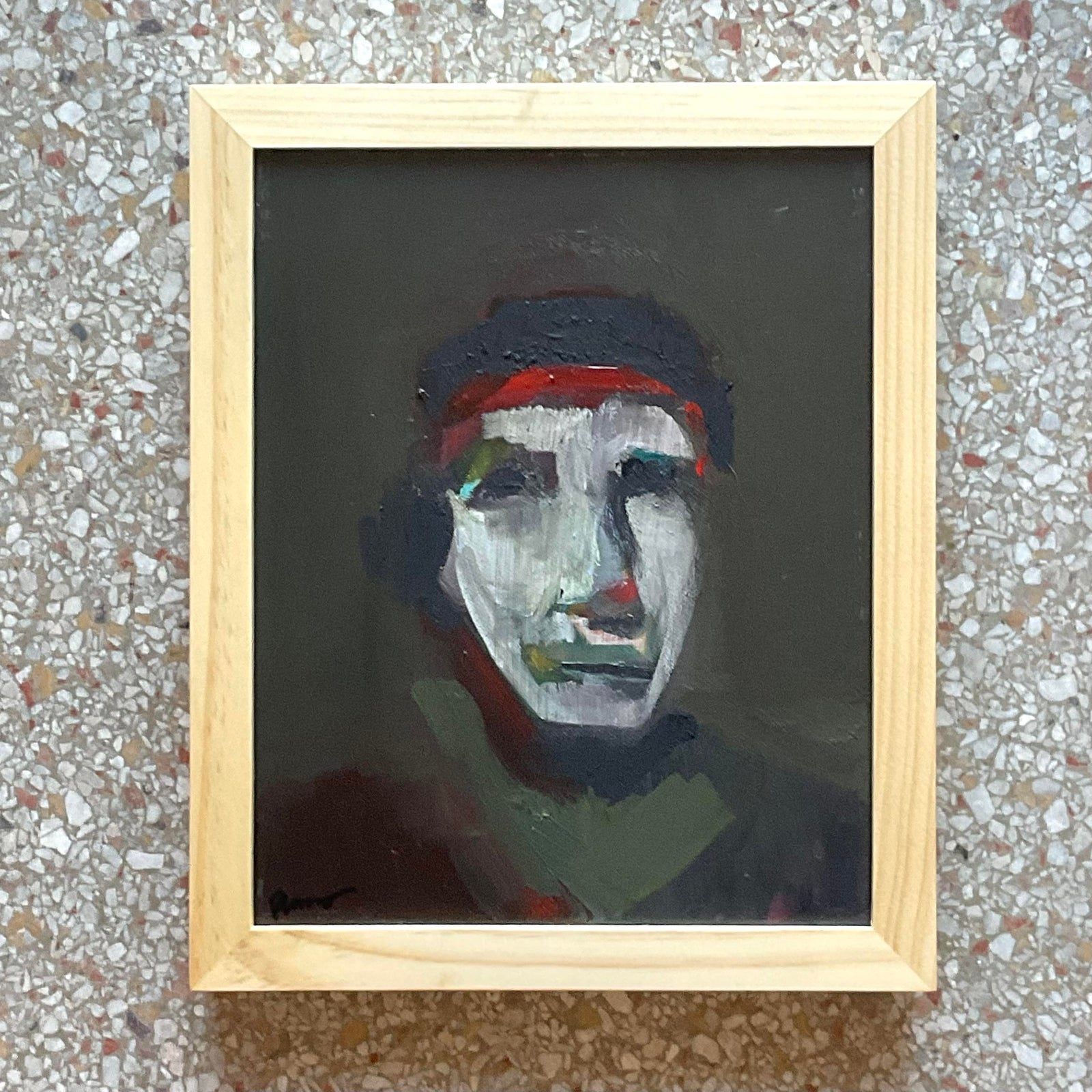 Vintage Abstract Fauvist Signed Original Oil Abstract Portrait on Canvas - Side view