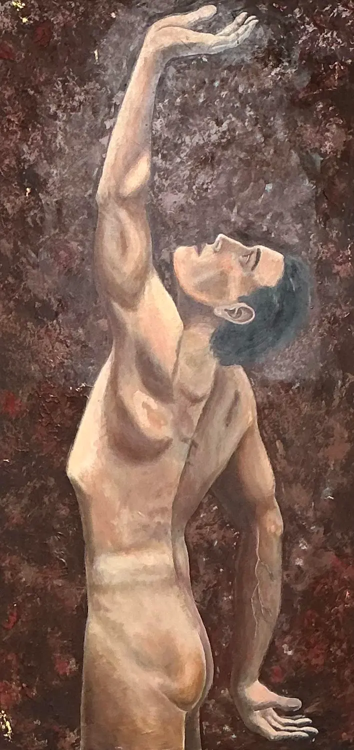 Vintage Abstract Figurative Abstract Oil on Canvas - Side view