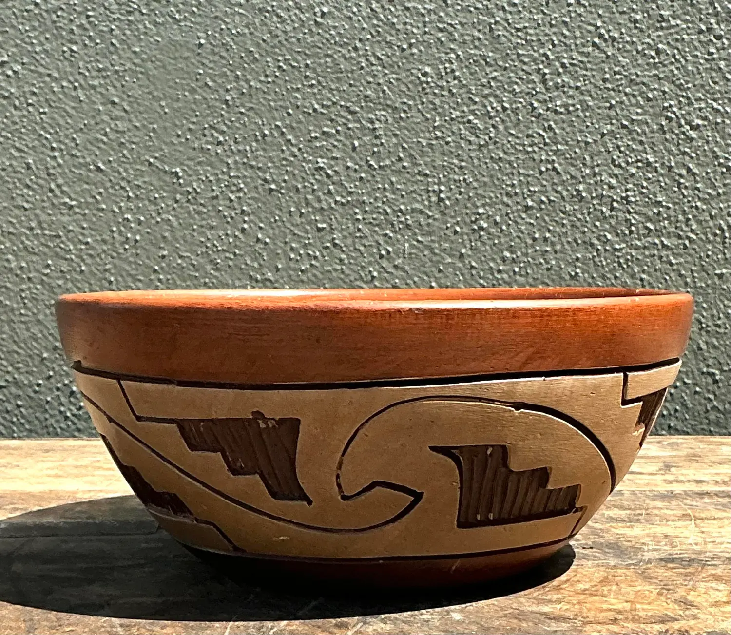 Vintage Abstract Geometric Ceramic Bowl - Side view