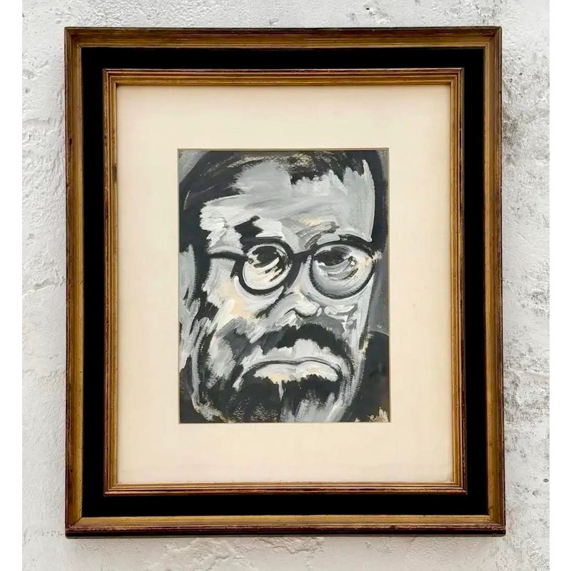 Vintage Abstract Monochromatic Portrait Original Oil Painting