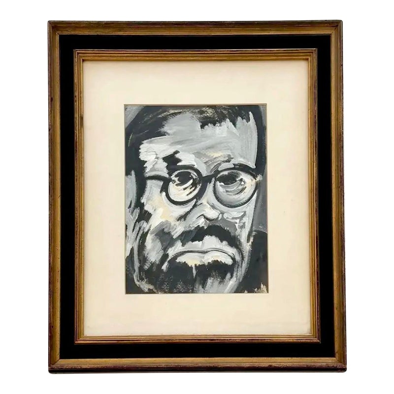 Vintage Abstract Monochromatic Portrait Original Oil Painting - Top view