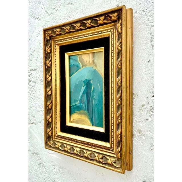 Vintage Abstract Oil Painting in Gold Frame - Side view