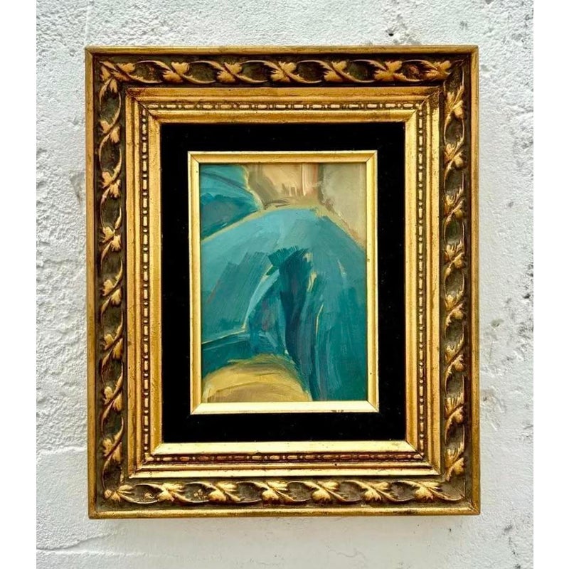 Vintage Abstract Oil Painting in Gold Frame - Back view