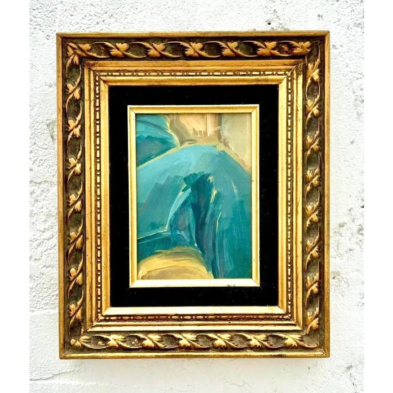 Vintage Abstract Oil Painting in Gold Frame - Top view