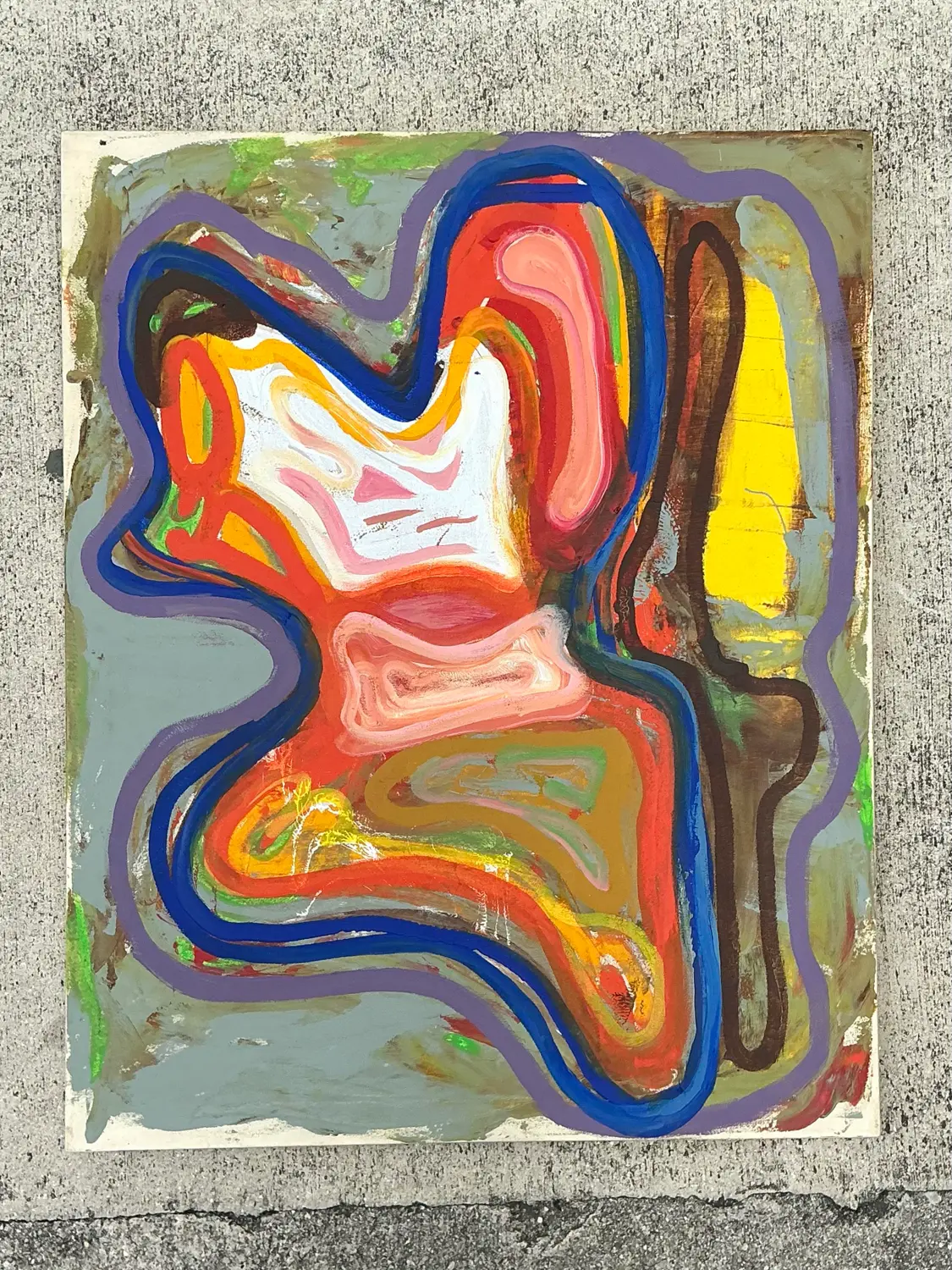 Vintage Abstract Original Oil Painting on Canvas - Top view