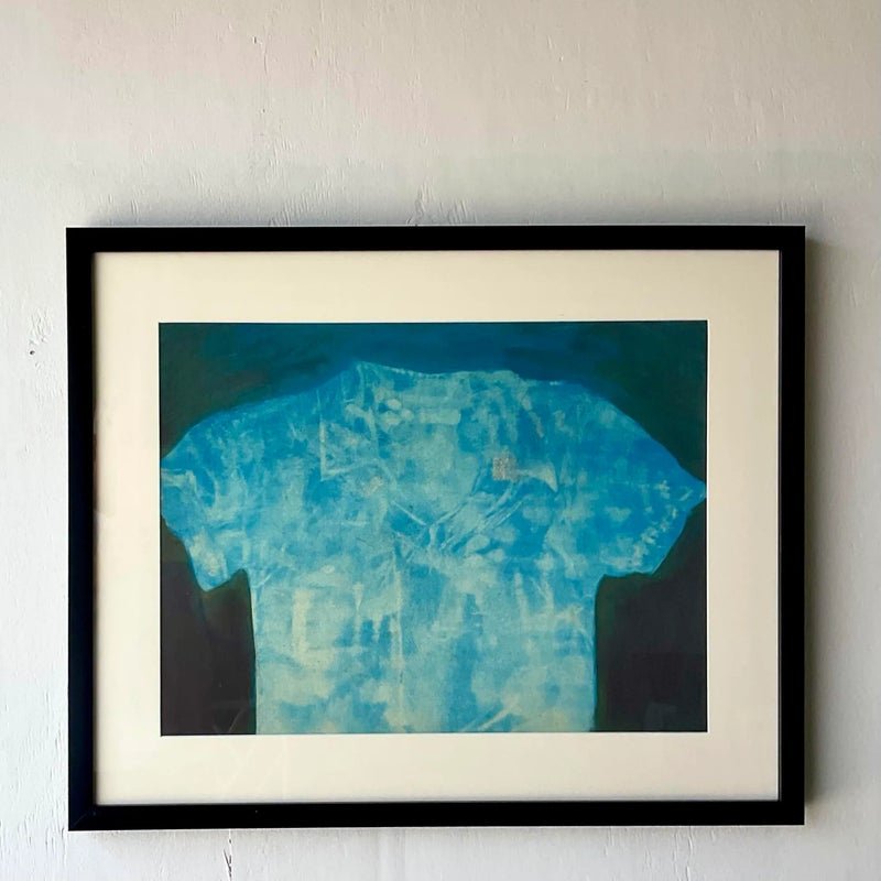 Vintage Abstract Shirt Still Life Original Oil Crayon Painting on Paper - Detail view