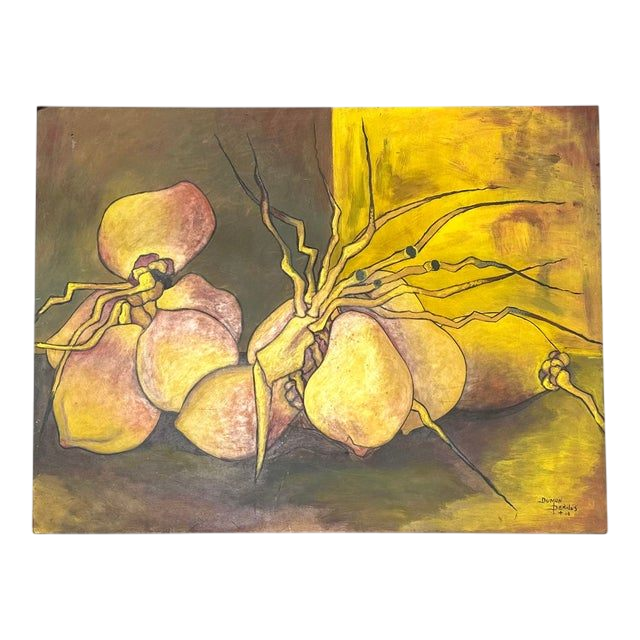 Vintage Abstract Still Life Oil Painting on Wood Signed by the Artist