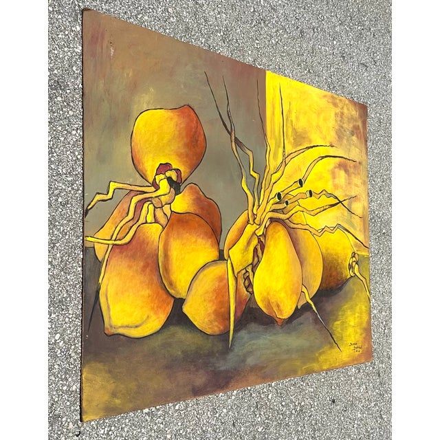 Vintage Abstract Still Life Oil Painting on Wood Signed by the Artist - Detail view