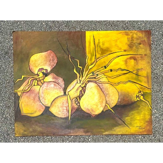 Vintage Abstract Still Life Oil Painting on Wood Signed by the Artist - Back view