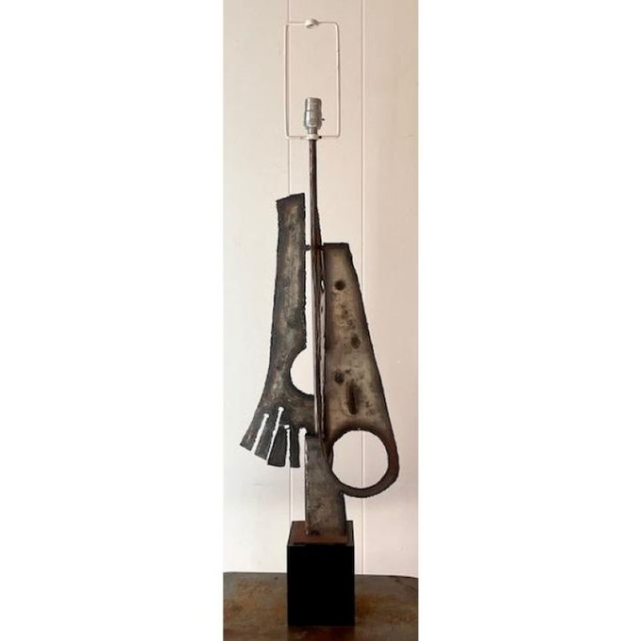 Vintage Abstract Torch Cut Metal Lamp - Detail view