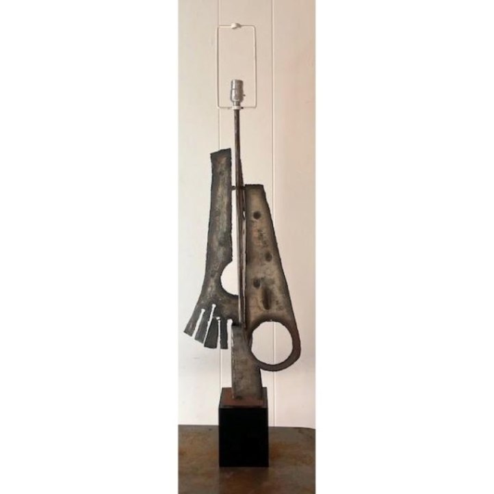 Vintage Abstract Torch Cut Metal Lamp - Side view