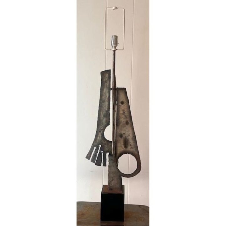 Vintage Abstract Torch Cut Metal Lamp - Back view