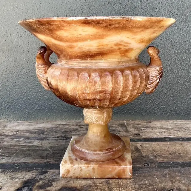 Vintage Alabaster Carved Urn - Top view