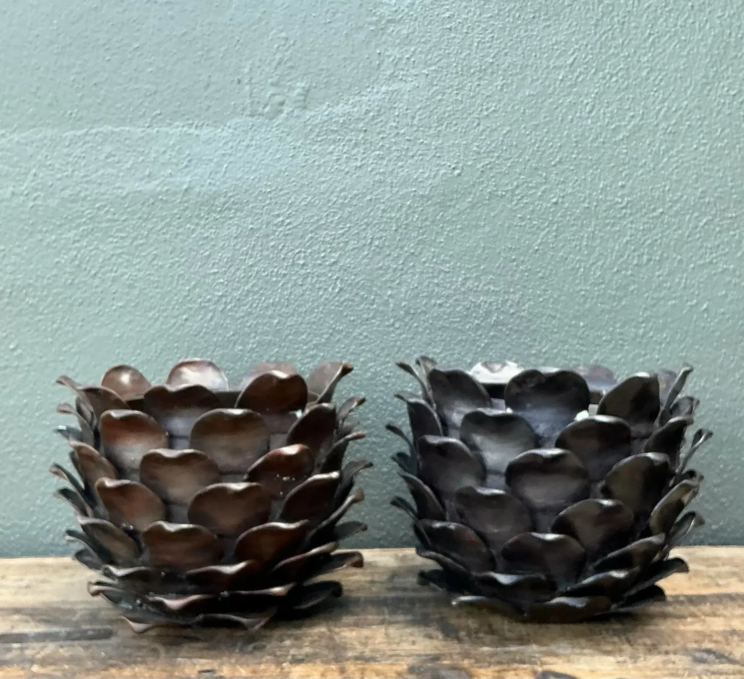 Vintage Alexander Lamont Patinated Bronze Bread Apples - A Pair - Back view