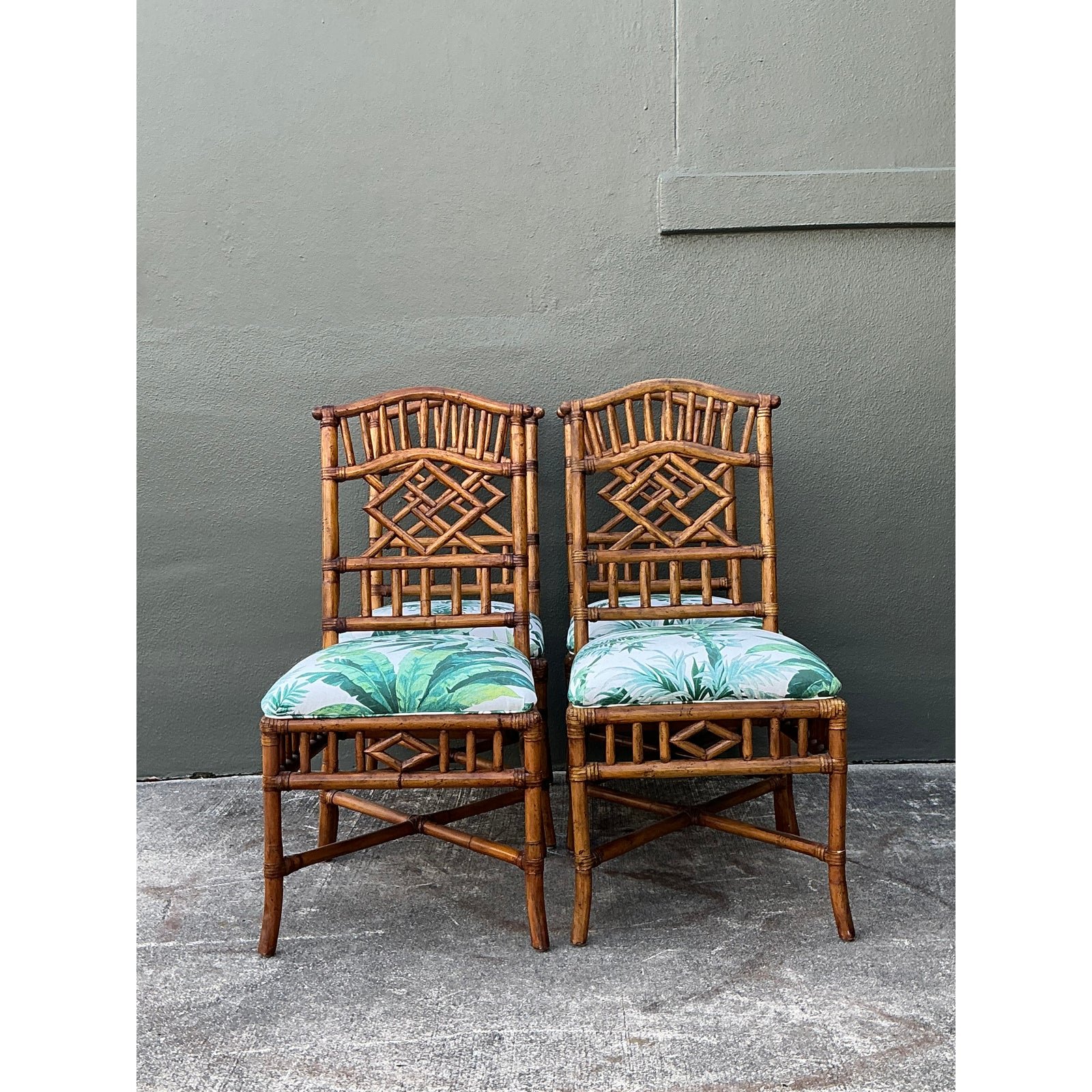 Vintage Arched Back Rattan Dining Chairs in Manuel Canovas - Set of 4 - Top view