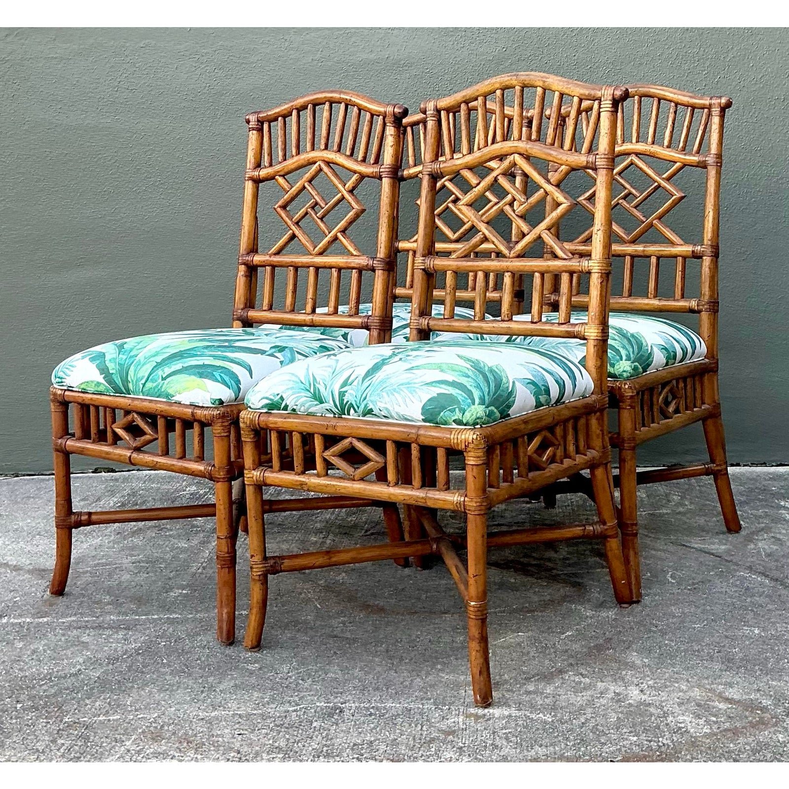 Vintage Arched Back Rattan Dining Chairs in Manuel Canovas - Set of 4 - Detail view