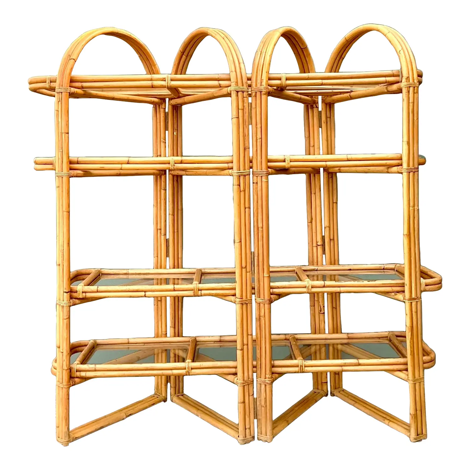 Vintage Arched Rattan Accordion Etagere