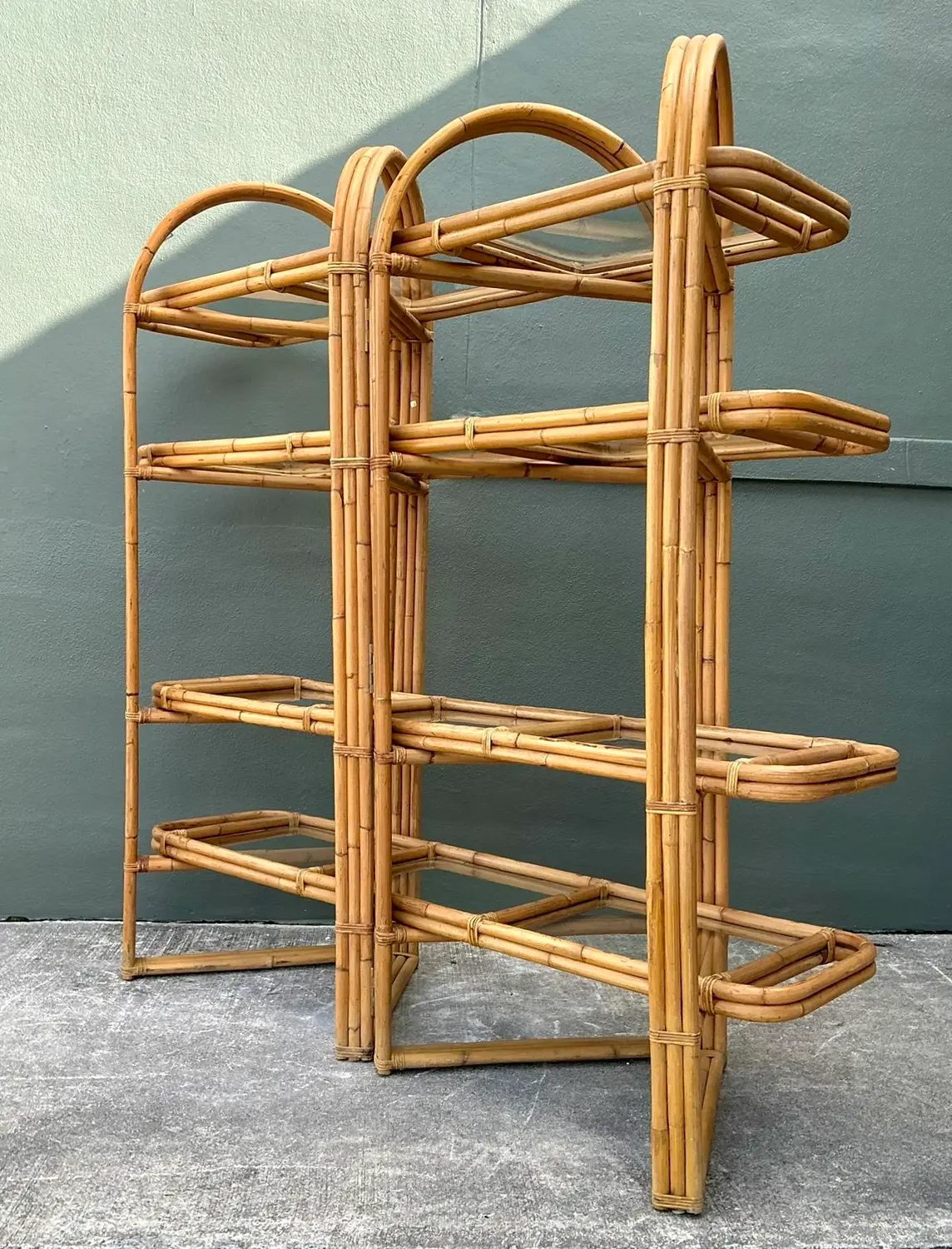 Vintage Arched Rattan Accordion Etagere - Detail view