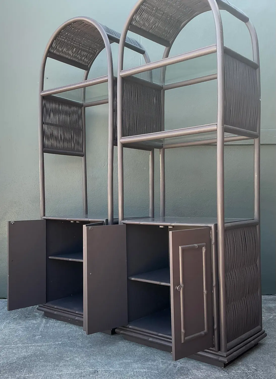 Vintage Arched Rattan Etagere - A Pair - Top view