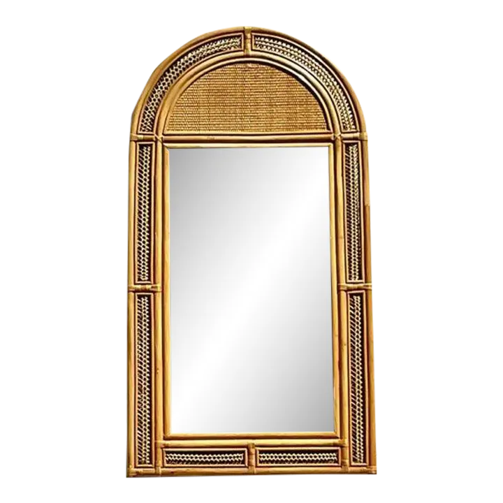 Vintage Arched Woven Rattan Mirror - Detail view