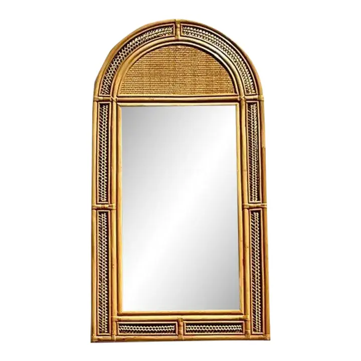 Vintage Arched Woven Rattan Mirror