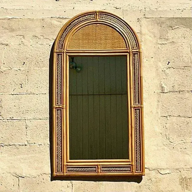 Vintage Arched Woven Rattan Mirror - Top view