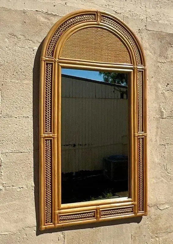 Vintage Arched Woven Rattan Mirror - Side view
