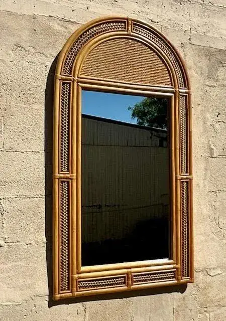Vintage Arched Woven Rattan Mirror - Back view