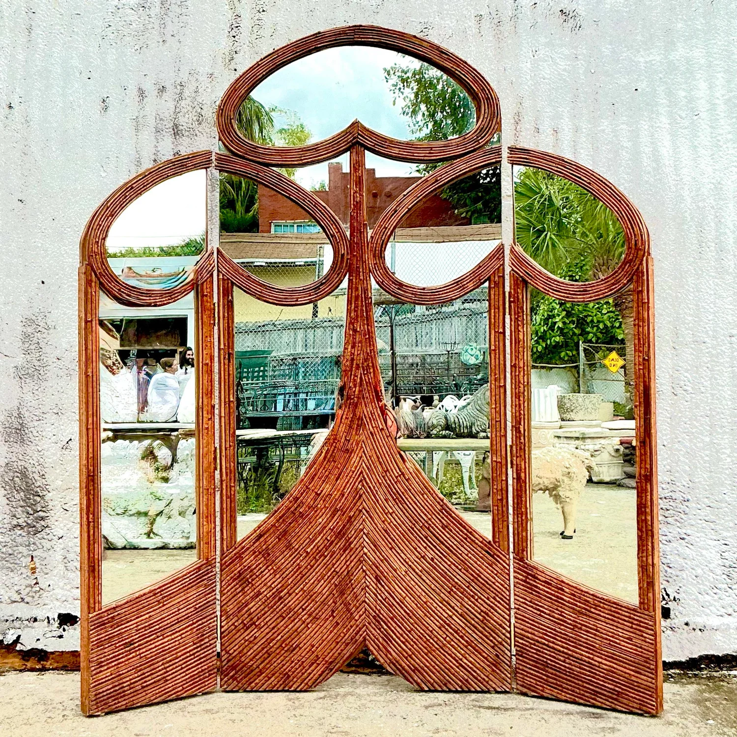 Vintage Art Nouveau Monumental Reed Folding Screen - Side view